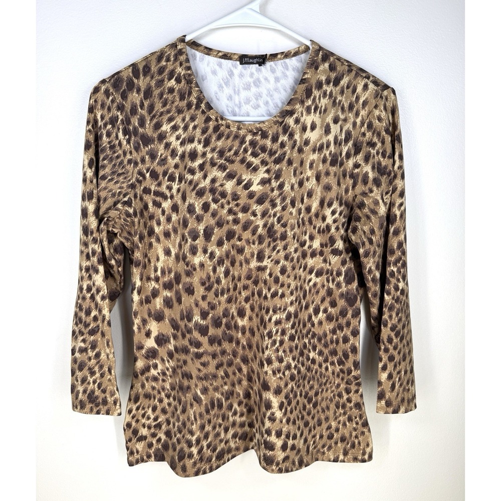 J.McLaughlin Catalina Cloth 3/4 Sleeve Top Size M Shirt Animal Print Stretch